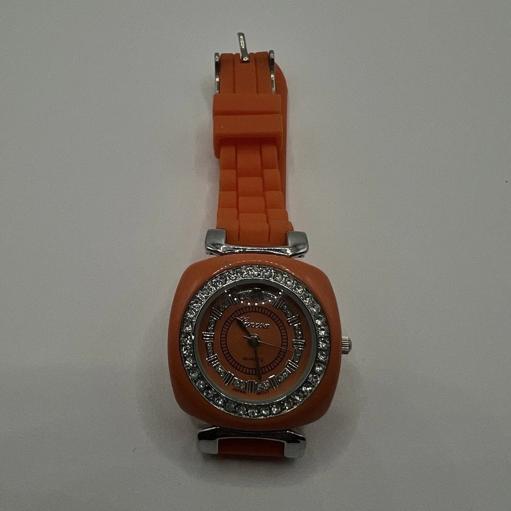 Geneva Women's Orange Jelly Band Watch Crystal Accent Silicone Rubber N0 Battery
